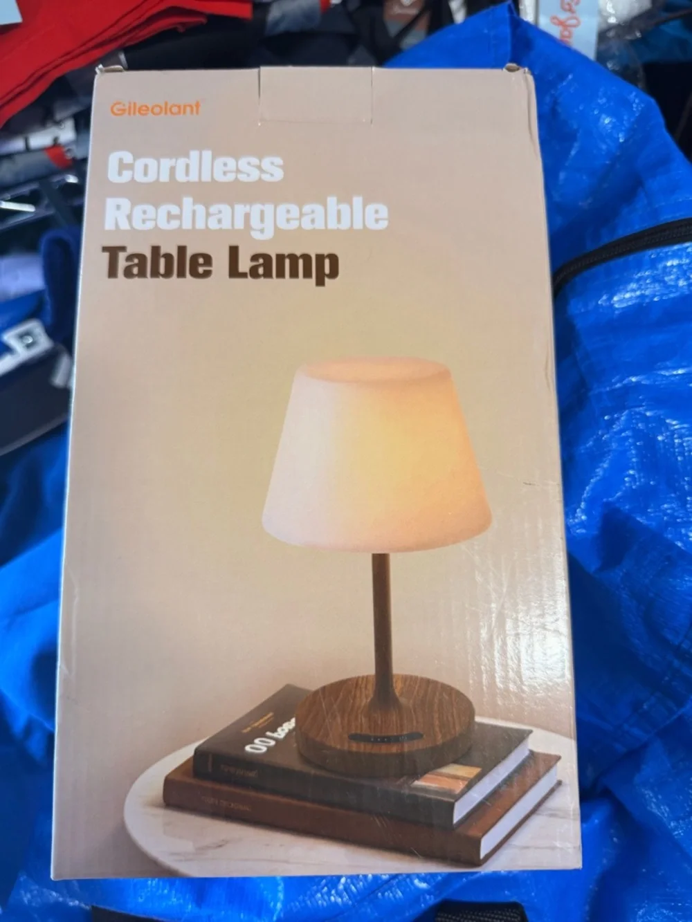 Wood Base LED Table Lamp with White Shade